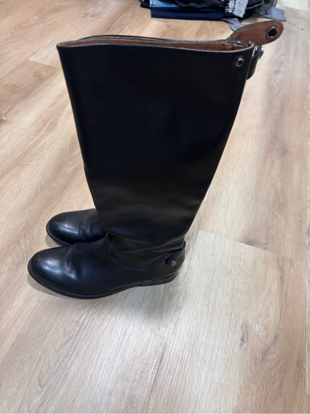 $388 Frye Women’s Melissa Black Leather Snap w/Zip Back Riding Boots -Size 8.5